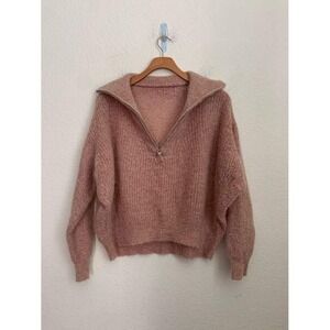 Mohair‎ Wool Blend Funnel Neck Rose Pink Sweater size Small